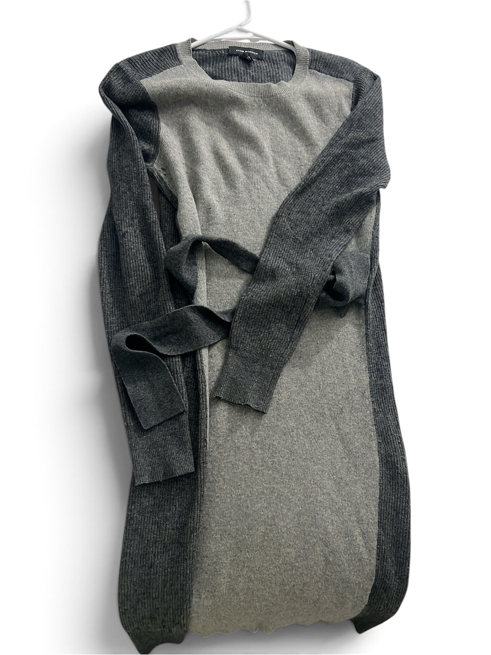 Theory Two-Tone Gray Crewneck Knit Cardigan Dress